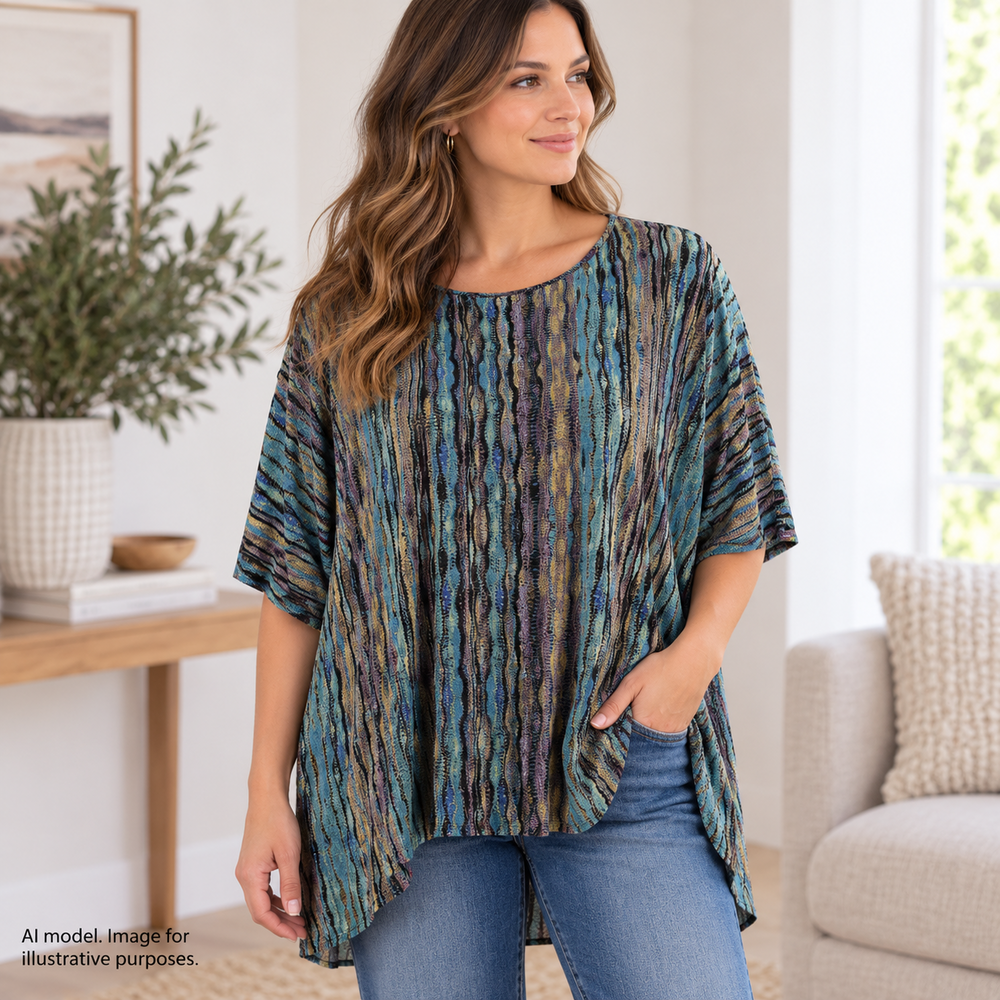 Clara Sun Woo Shirt Womens Medium Abstract Striped Tunic Top Button Sleeve